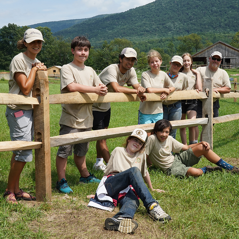 Hildene Youth Corps, relaxing in front of their newly constructed apiary fence