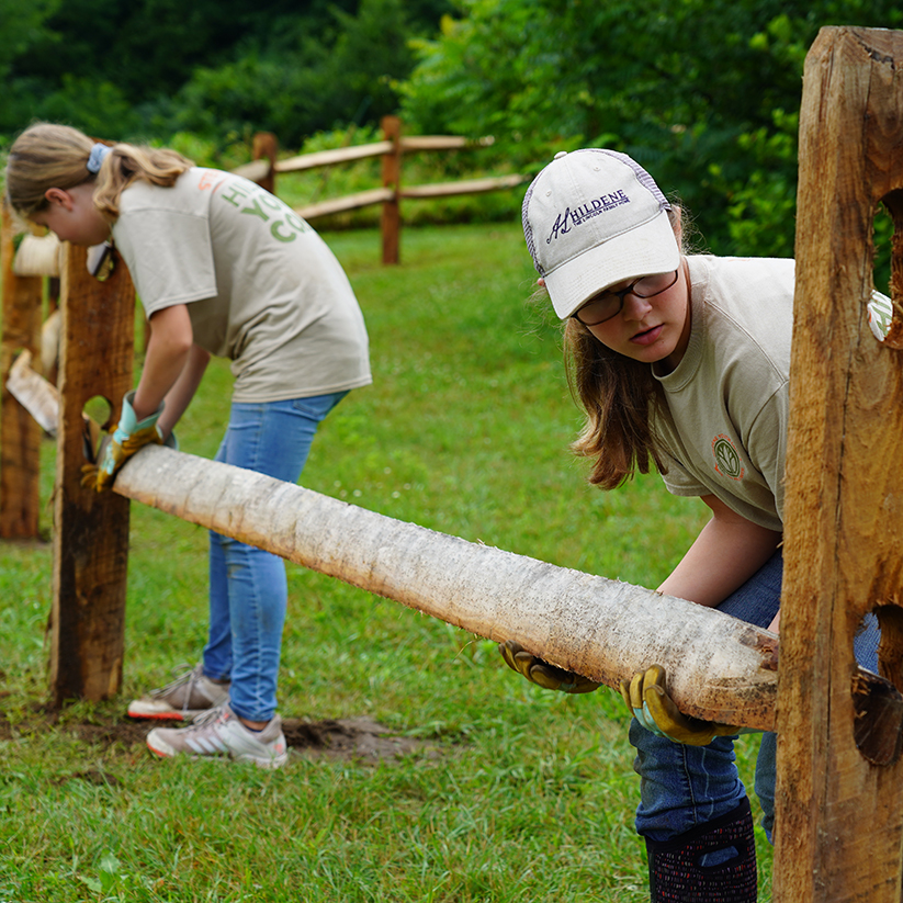 Hildene Youth Corps, 2021, securing cross rail